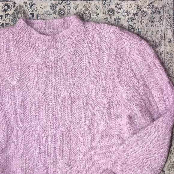 Handmade Muave Mohair Cable Knit Sweater No Tags Vintage Lavender Knit Sweater - Picture 2 of 4
